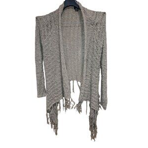 Rue21 Womens Large Open Front Knit Cardigan Fringe Hem Boho Festival Sweater